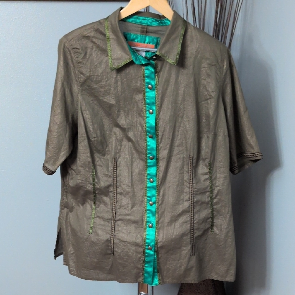 Alain Weiz Olive And Green Women's Button Down Shirt